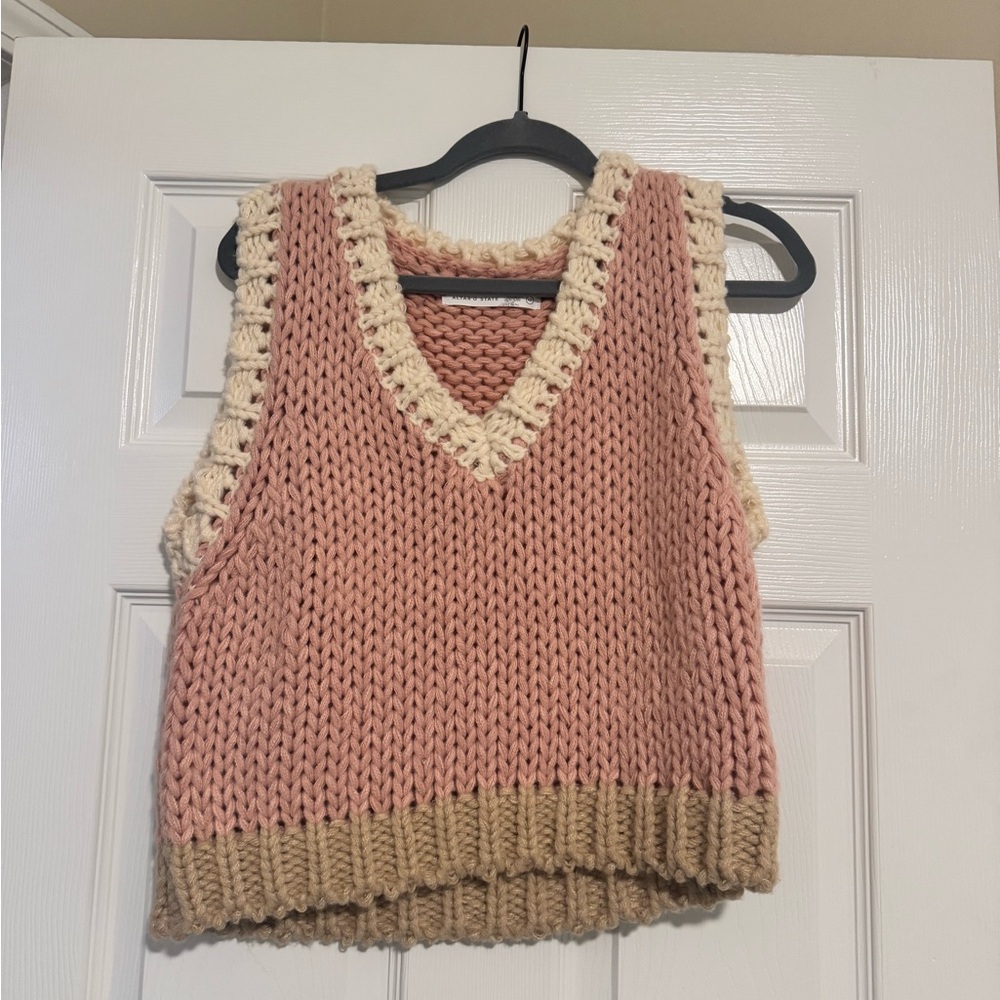 Altar'd State Pink and Tan V-Neck Sweater Vest